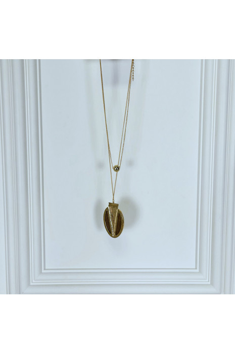 Collier sautoir doré pour femmes avec détail en bois