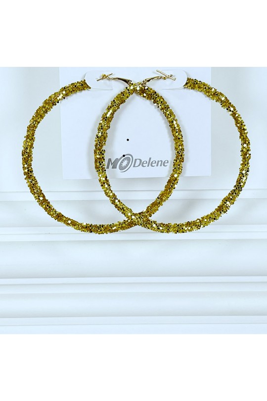 Gold glitter hoop earrings - 1