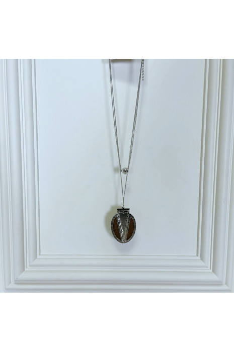 Collier sautoir doré pour femmes avec détail en bois