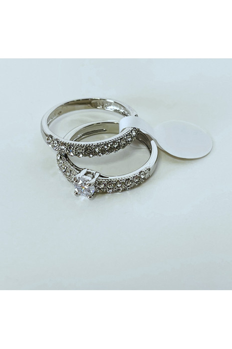 Double bague argentée avec strass