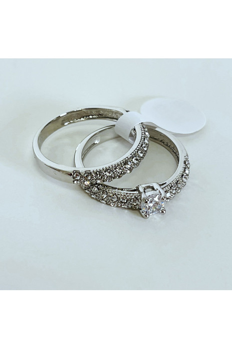 Double bague argentée avec strass