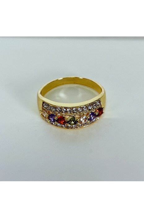 Bague dorée à pierres colorées