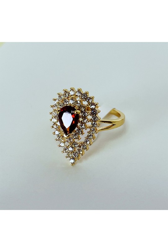 Princess ring with red stone in the shape of a drop - 1