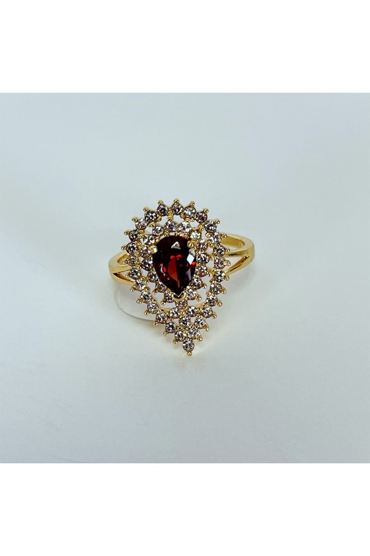 Princess ring with red stone in the shape of a drop - 2