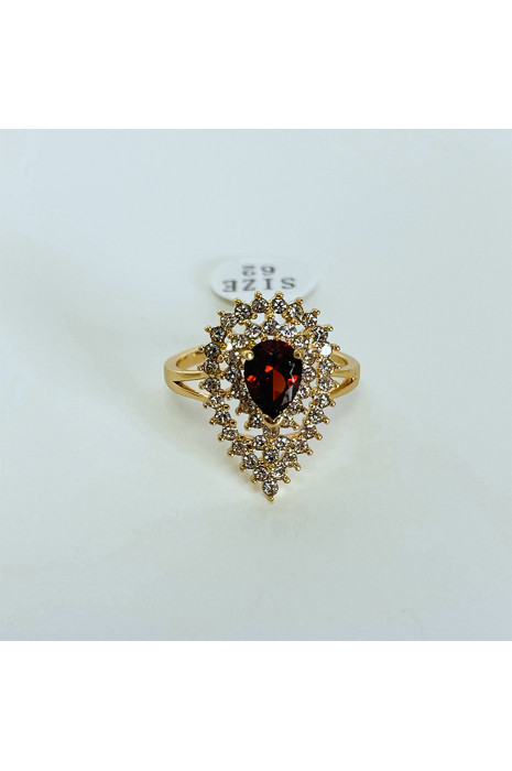 Bague princesse avec pierre rouge en forme de goutte - 3