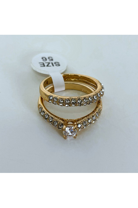 Double bague dorée avec strass