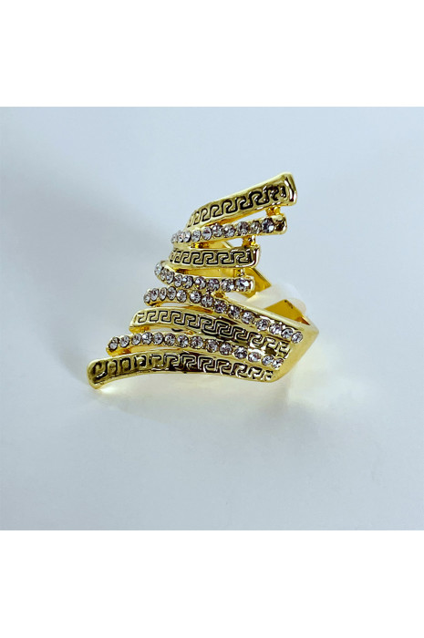 Bague dorée pour femme à motifs et à strass