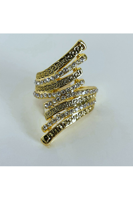 Bague dorée pour femme à motifs et à strass