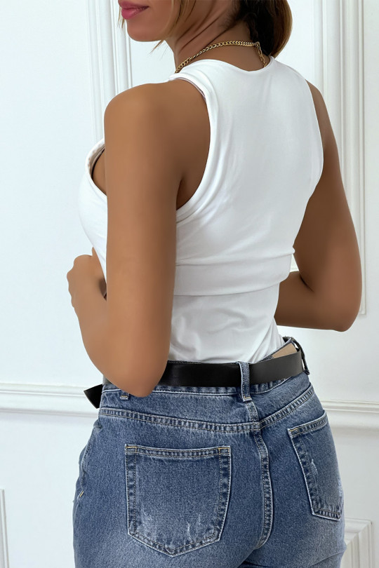 White tank top bodysuit lined fabric - 3