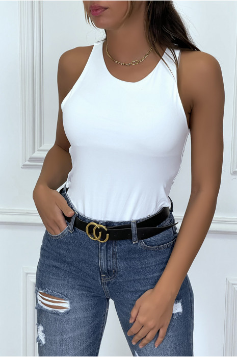 White tank top bodysuit lined fabric - 2