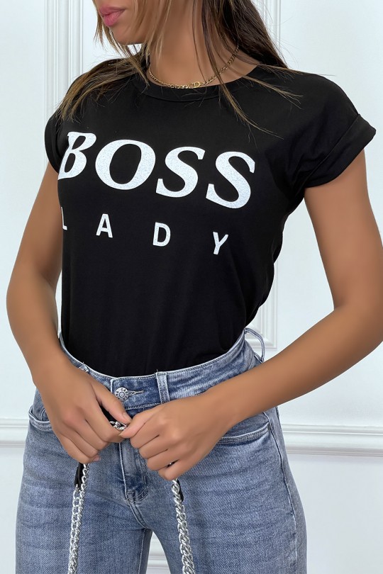 Tee shirt noir manche revers BOSS LADY - 3