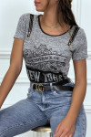 Gray printed t-shirt with zipper
