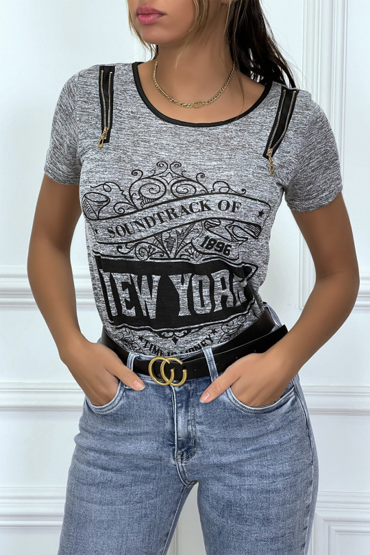Gray printed t-shirt with zipper - 4