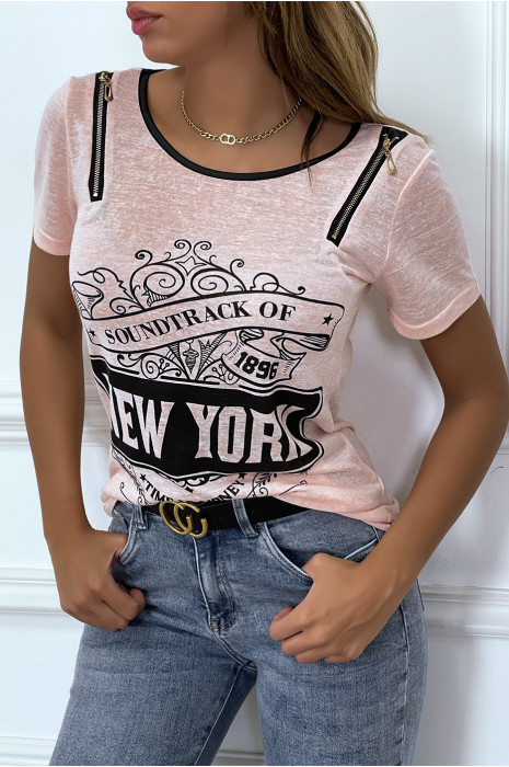 Tee shirt rose imprimé avec fermeture eclair - 2