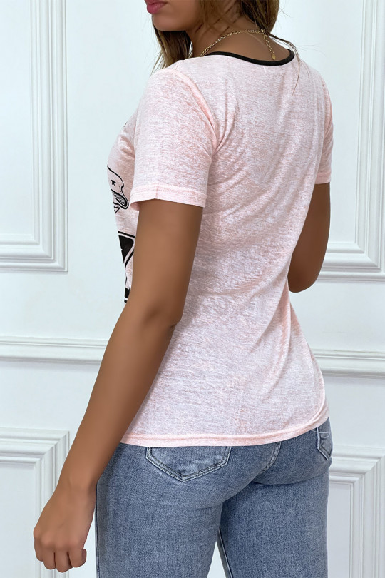 Pink printed t-shirt with zipper - 4