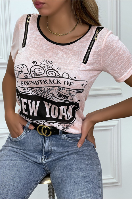 Pink printed t-shirt with zipper - 5
