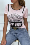 Pink printed t-shirt with zipper
