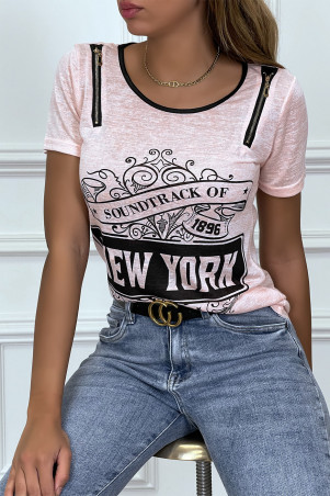 Tee shirt rose imprimé avec fermeture eclair