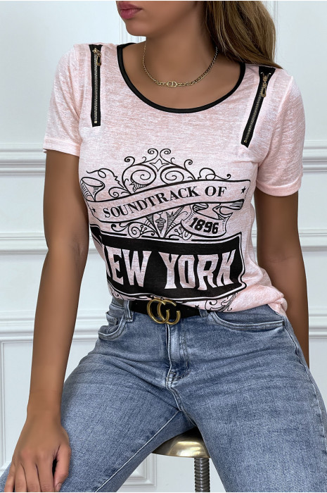 Tee shirt rose imprimé avec fermeture eclair - 6