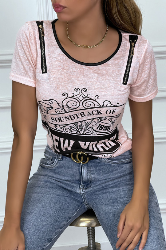 Pink printed t-shirt with zipper - 7