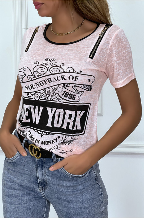Roze geprint t-shirt met ritssluiting - 8