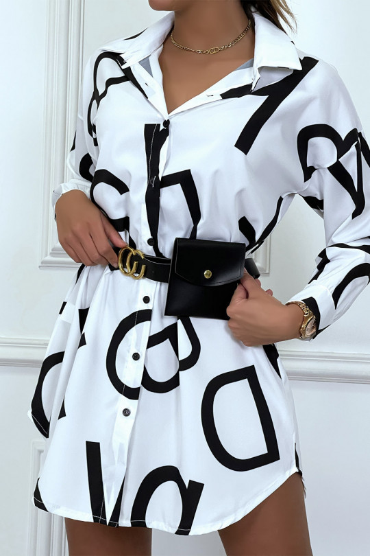 Robe chemise asymétrique blanche avec ceinture sacoche - 2