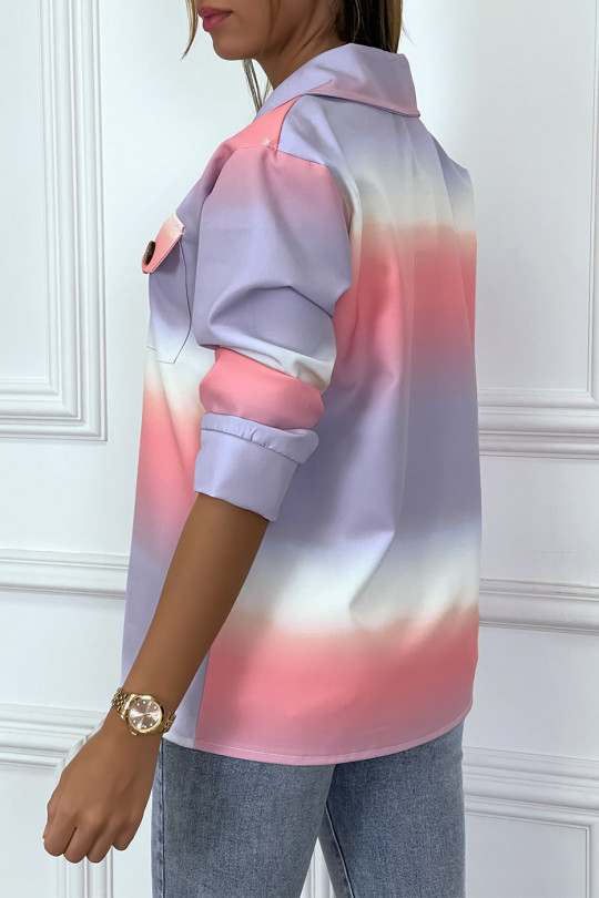 Veste chemise lila et fuchsia Tye and dye avec poches - 1