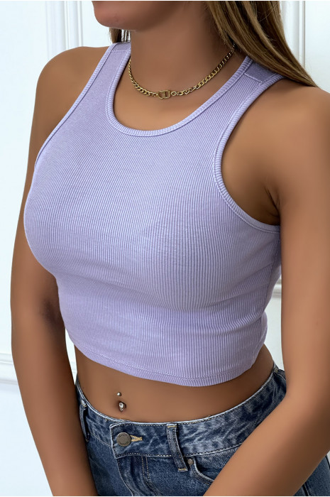 Geribbelde lila tanktop crop top - 2