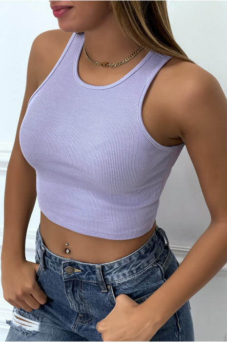 Crop top debardeur lila cotelé - 4