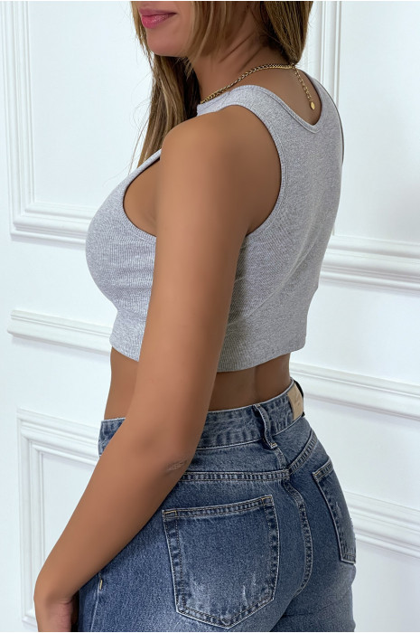 Gray ribbed tank top crop top - 1