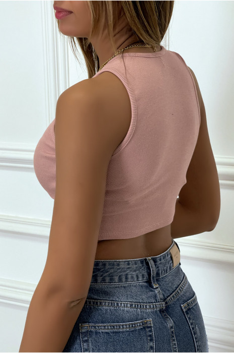 Crop top debardeur rose cotelé - 1