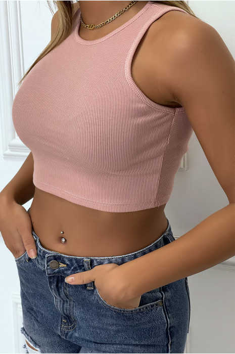 Crop top debardeur rose cotelé - 3