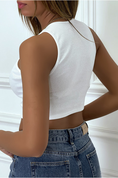 Crop top debardeur blanc cotelé - 1