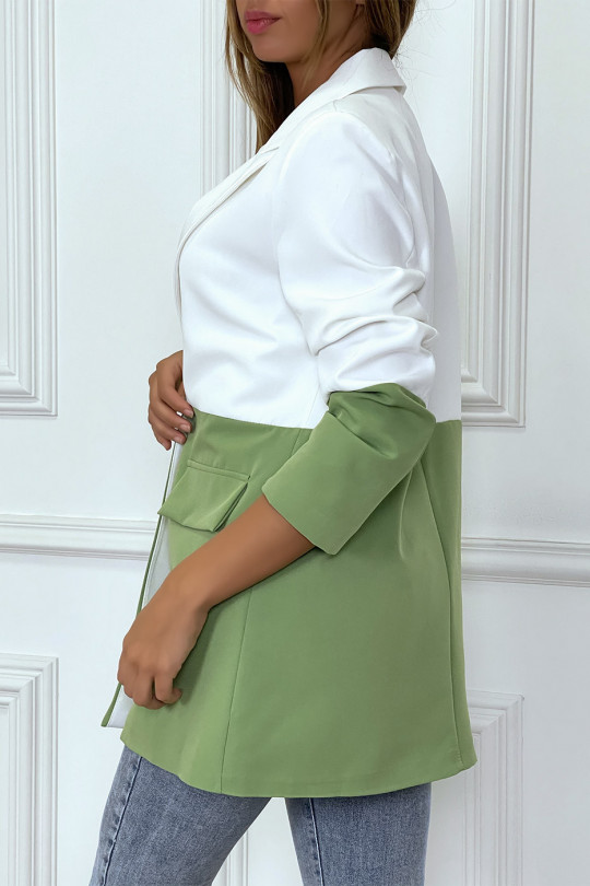 Veste blazer doublé bicolore vert et blanc - 1