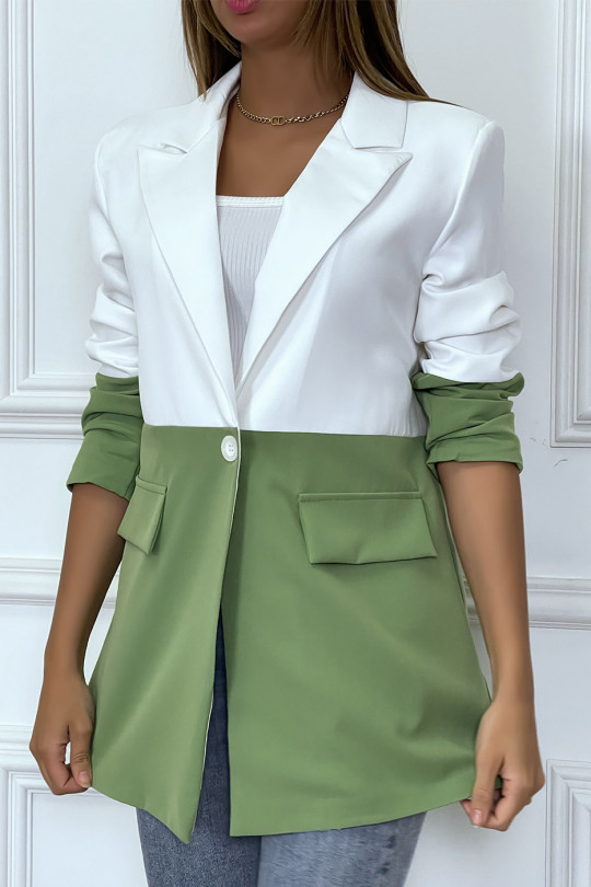 Veste blazer doublé bicolore vert et blanc - 2