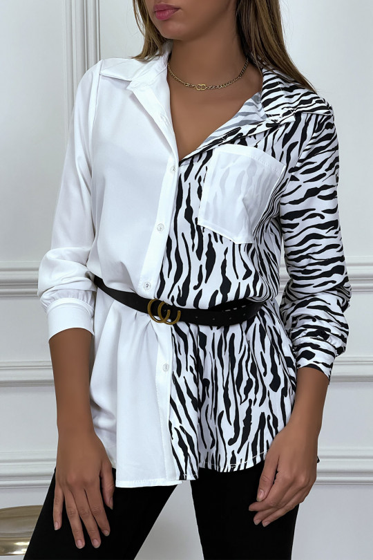 Chemise blanc/noir bicolore zebré à ceinture - 3