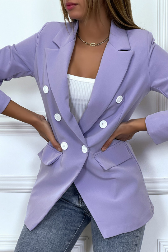 Veste blazer lila à boutons blanc - 2