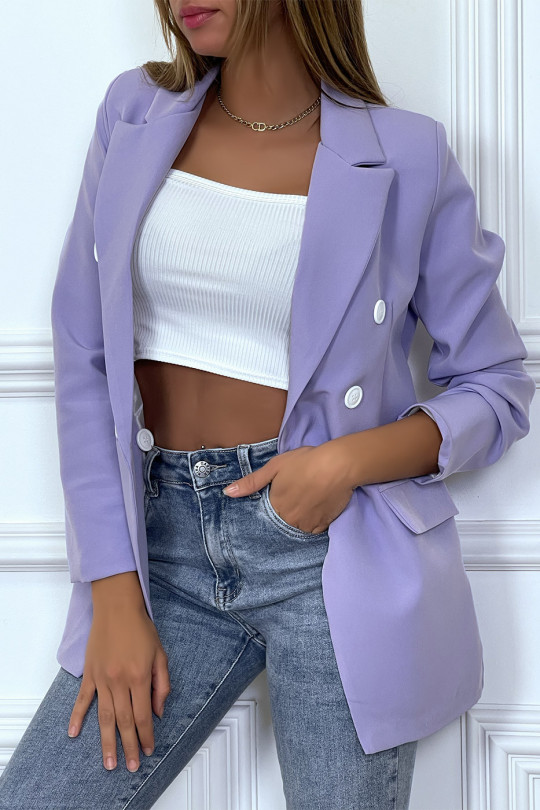 Veste blazer lila à boutons blanc - 4