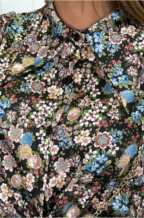 Chemisier satinée noir liberty avec mini pochette - 1