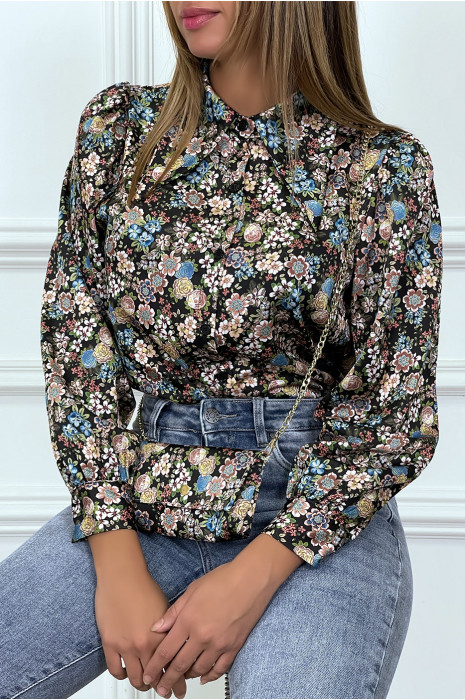 Chemisier satinée noir liberty avec mini pochette - 2