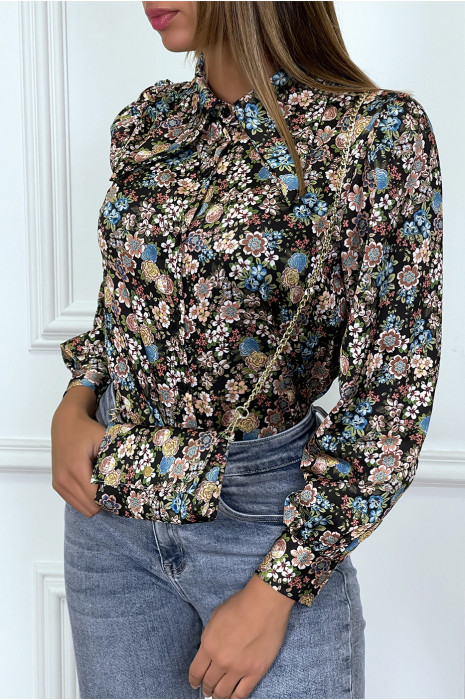 Chemisier satinée noir liberty avec mini pochette - 3