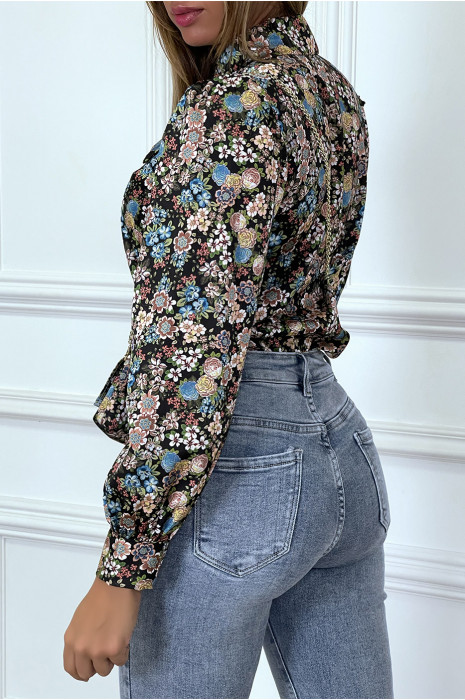 Chemisier satinée noir liberty avec mini pochette - 4