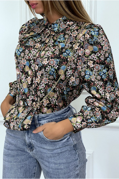 Chemisier satinée noir liberty avec mini pochette - 6