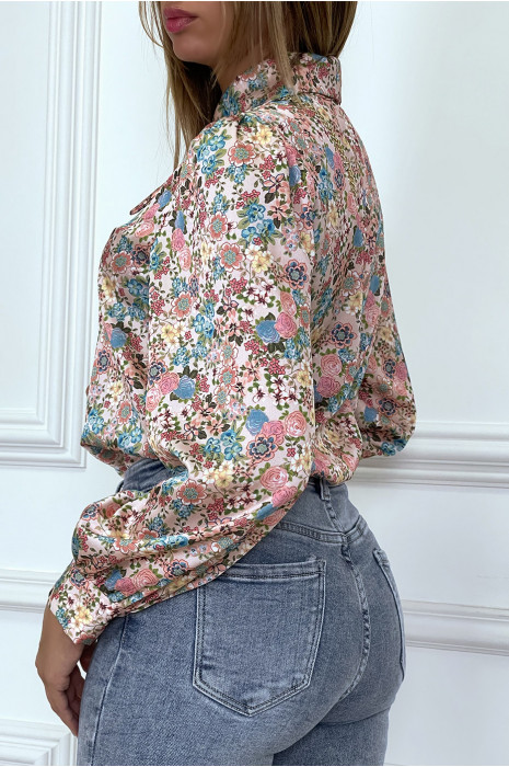 Chemisier satinée rose liberty avec mini pochette - 1