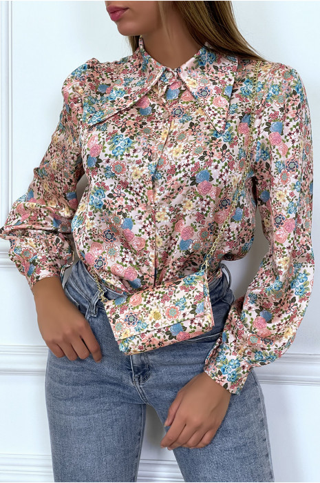 Chemisier satinée rose liberty avec mini pochette - 3