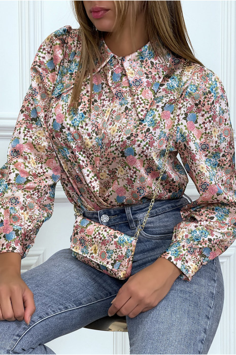 Chemisier satinée rose liberty avec mini pochette - 4