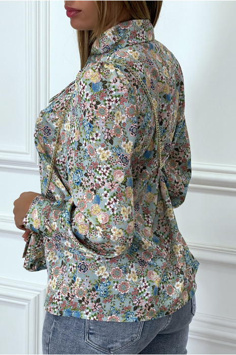 Chemisier satinée bleu liberty avec mini pochette - 1