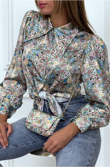 Chemisier satinée bleu liberty avec mini pochette - 2