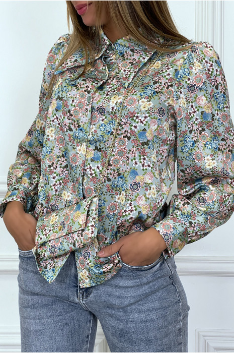 Chemisier satinée bleu liberty avec mini pochette - 5