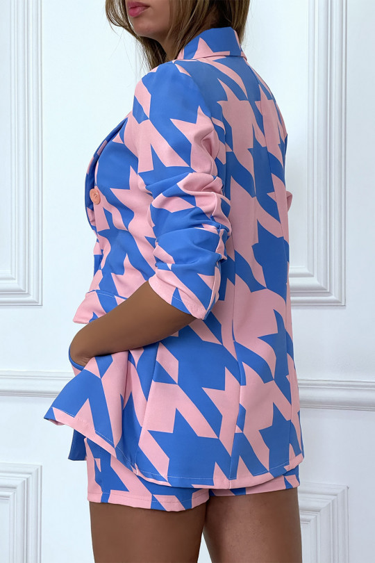 En22mble 2-piece suit in pink and blue houndstooth pattern - 1